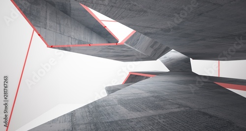 Abstract white and concrete interior. 3D illustration and rendering.