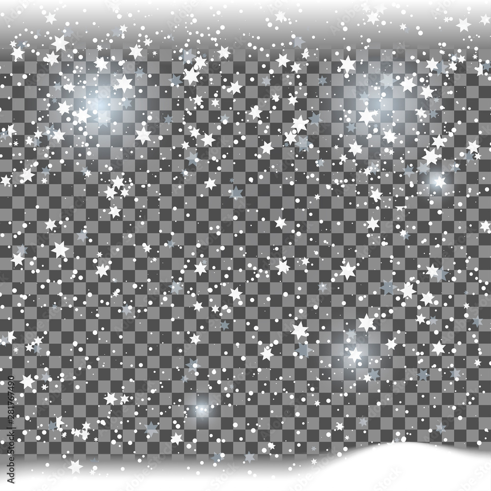 Snow on transparent background. Merry christmas card. Xmas decoration illustration. Winter snowy background. Vector Snow on transparent background. Merry christmas card. Xmas decoration illustration. Winter snowy background. Vector