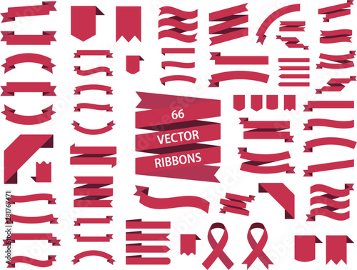 Banner ribbon vector set, red colored . Flat banner ribbon for decorative design. Web banner. Banner sale tag. Vector photo