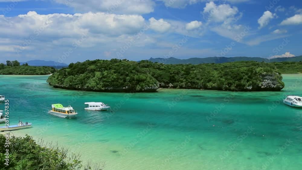Aerial view of ships on coastline, Ishigaki, Okinawa Prefecture, Japan Aerial view of ships on coastline, Ishigaki, Okinawa Prefecture, Japan