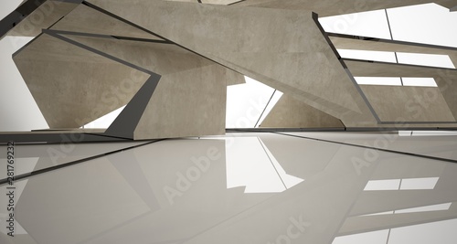 Abstract white and concrete interior. 3D illustration and rendering.