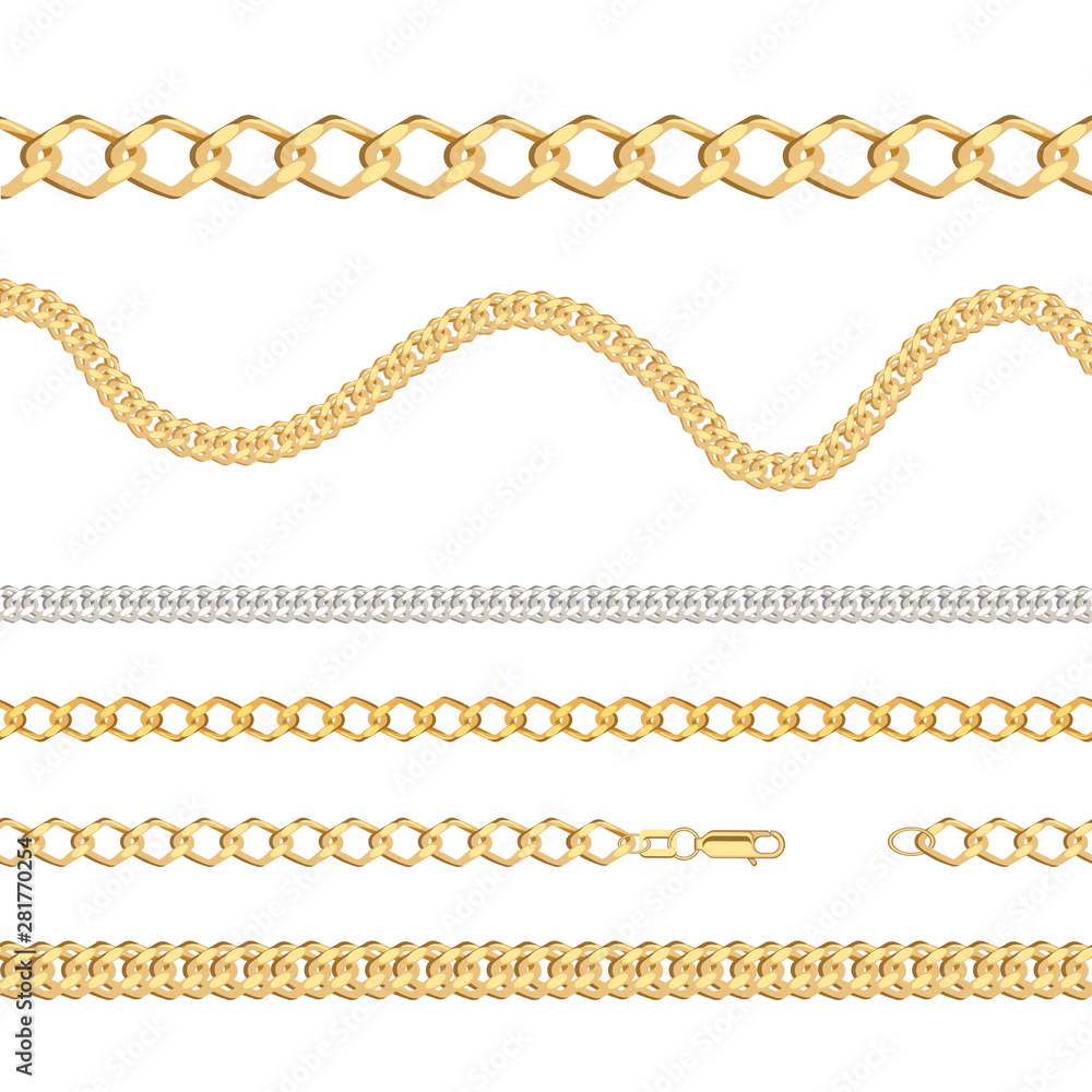 six chains of yellow and white metal. jewelry. a picture can be used as text delimiters. vector illustration. EPS 10. six chains of yellow and white metal. jewelry. a picture can be used as text delimiters. vector illustration. EPS 10.