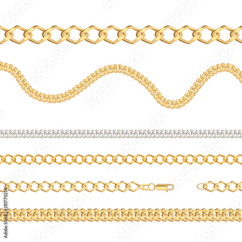 six chains of yellow and white metal. jewelry. a picture can be used as text delimiters.  	vector illustration. EPS 10.