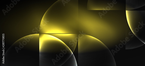 Neon glowing techno lines, hi-tech futuristic abstract background. Template with abstract shapes in dark space