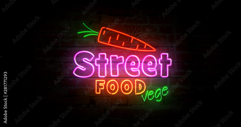 Street food vege neon on brick wall