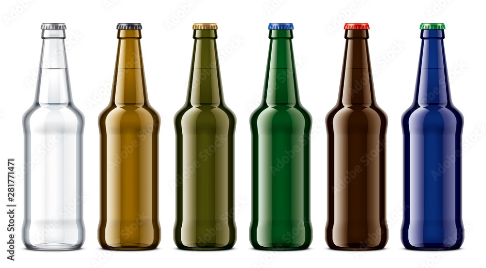 Colored glass bottles mockup. Colored glass bottles mockup.