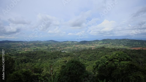 Beautiful view from Mountain green valley stream landscape to river and clouds on the blue sky, Khao Khieo Sun Nork Wua Mountain photo