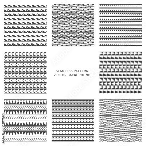 Canvastavla Set of vector seamless pattern in boho, ethnic, maori tattoo style