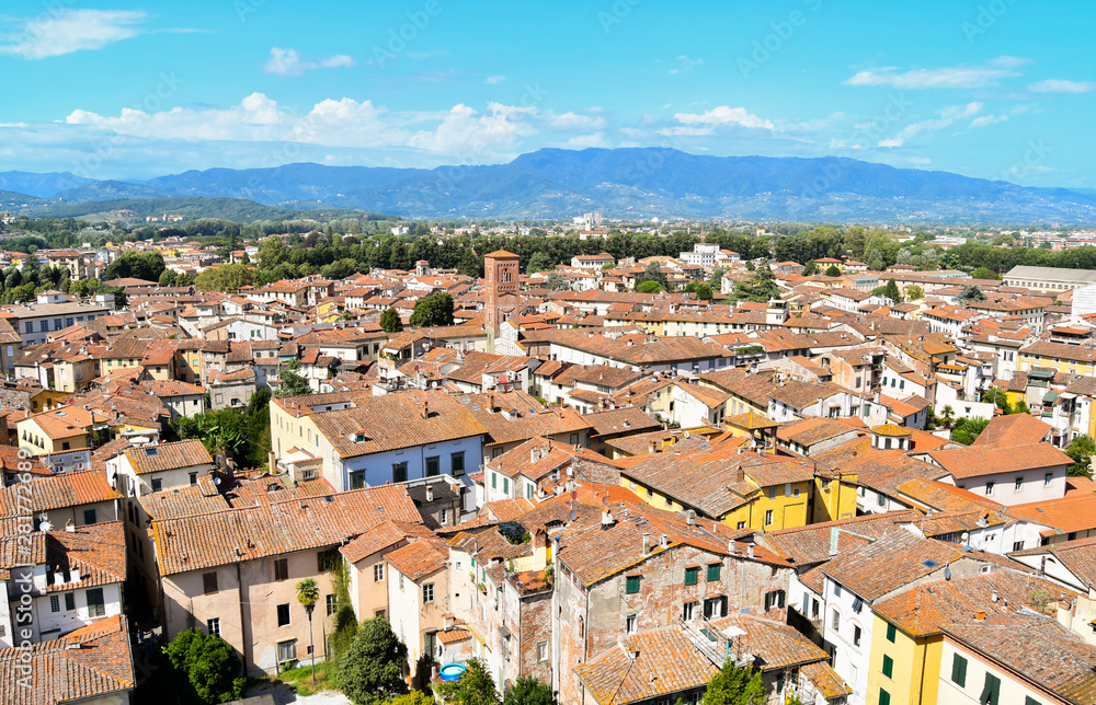 Aerial view on Lucca in Tuscany Italy