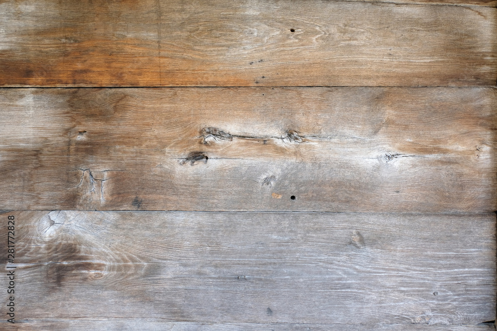 Fototapeta premium Old natural wooden shabby background close up. Abstract background, empty template. Top view