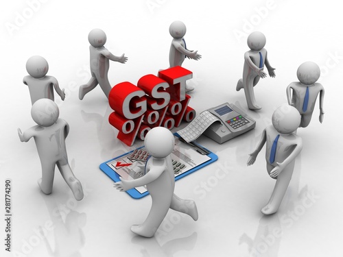 3d rendering GST Tax India with percentage around business people