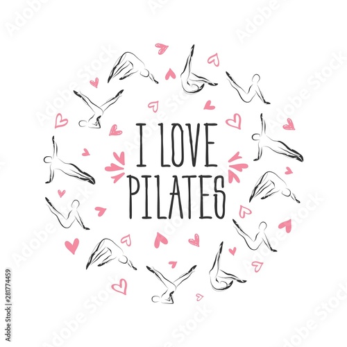 Pilates poses in shape of a circle.Ideal for greeting cards, wall decor, textile design and much more.