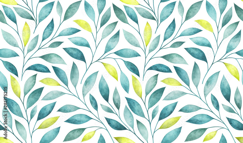 Seamless pattern with stylized tree branches. Watercolor illustration. Seamless pattern with stylized tree branches. Watercolor illustration.