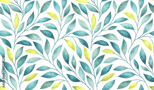 Seamless pattern with stylized tree branches. Watercolor illustration.