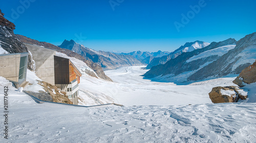 Observation station with Aletsch Glacier at background, Jungfraujoch, Switzerland photo