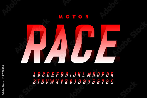 Speed style modern font, alphabet letters and numbers