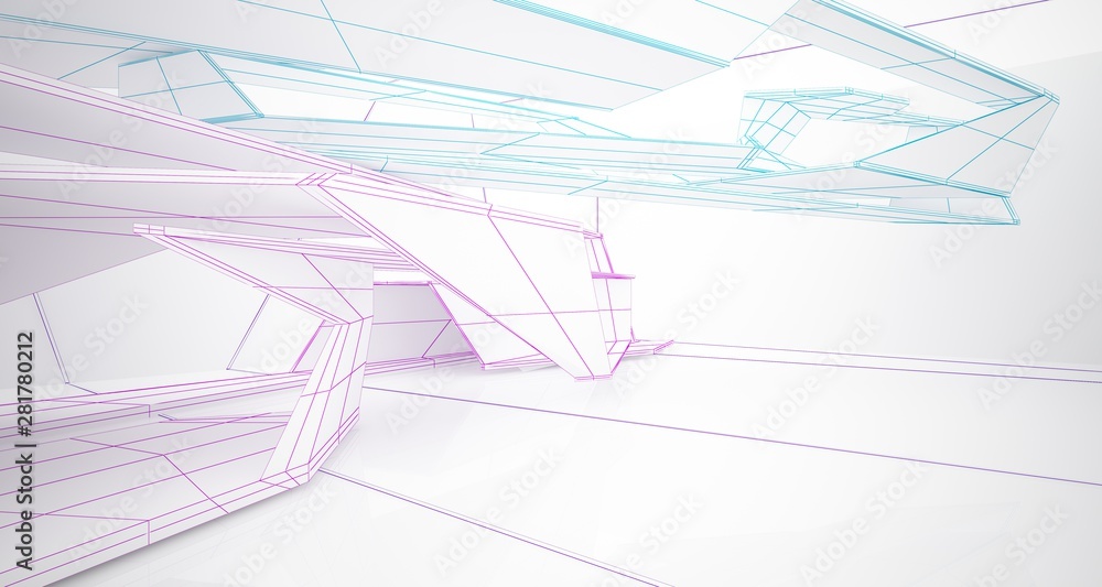 Abstract architectural white interior of a minimalist house with large windows. Drawing. 3D illustration and rendering. Abstract architectural white interior of a minimalist house with large windows. Drawing. 3D illustration and rendering.
