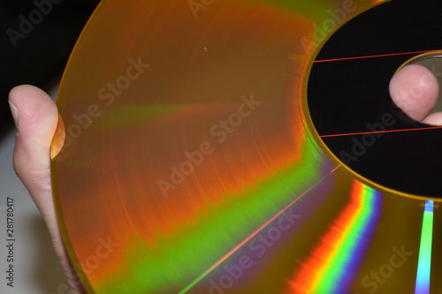 Platte, Bildplatte, Laserdisc, Laservision, , , LD, Gold, Reflexion, Regenbogen, Regenbogenfarben, Spiegeln, Sonne, Reflexion, Gold, goldig, Film, Platte, Player, PAL, NTSC, Analog, Speicher, Speicher photo