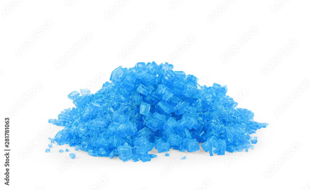 Fototapeta premium Grown crystal of blue colored salt isolated over the white background