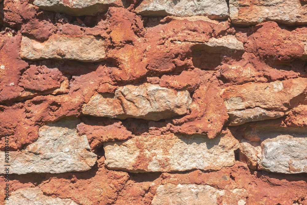 Careless laying of limestone stones. Orange solution Careless laying of limestone stones. Orange solution