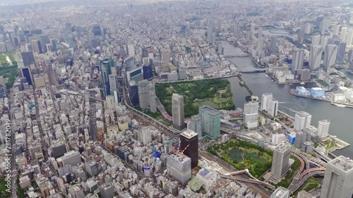 Aerial view of city, Shiodome, Minato, Tokyo, Japan