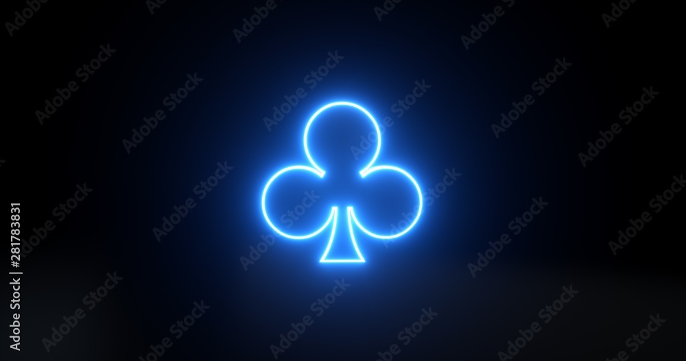 Aces Playing Cards Symbol - Clubs With Futuristic Blue Glowing Neon Lights Isolated On The Black Background - 3D Illustration Aces Playing Cards Symbol - Clubs With Futuristic Blue Glowing Neon Lights Isolated On The Black Background - 3D Illustration