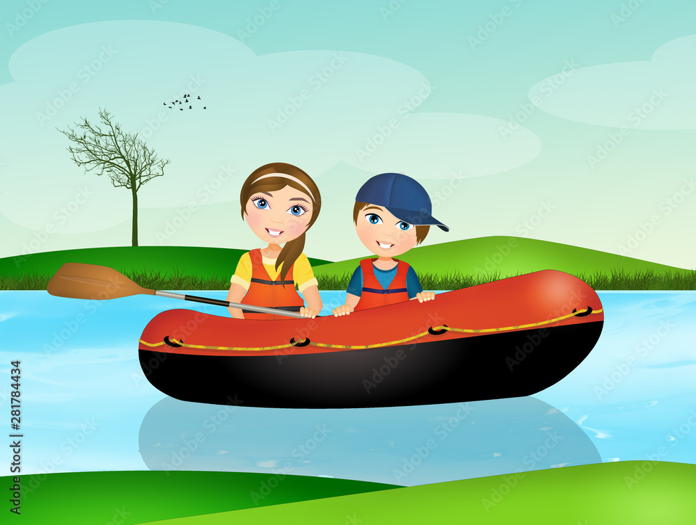 children on rubber dinghy