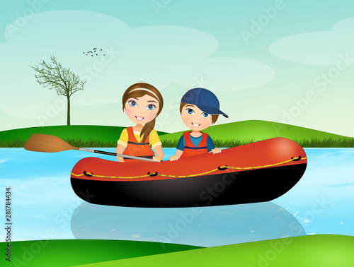children on rubber dinghy