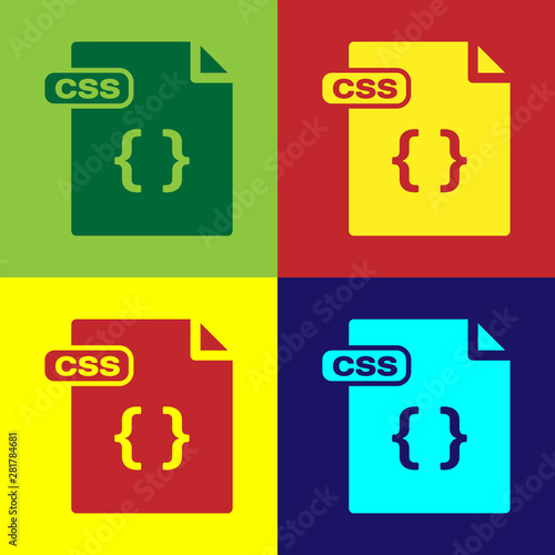 Color CSS file document. Download css button icon isolated on color background. CSS file symbol. Vector Illustration
