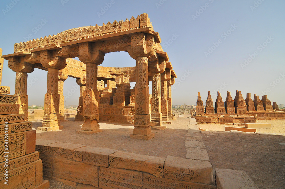The Chaukhandi tombs - cemetery east of Karachi, in the Sindh province of Pakistan