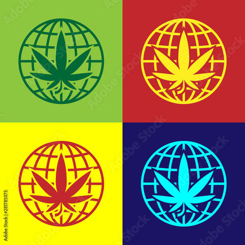 Color Legalize marijuana or cannabis globe symbol icon isolated on color background. Hemp symbol. Vector Illustration