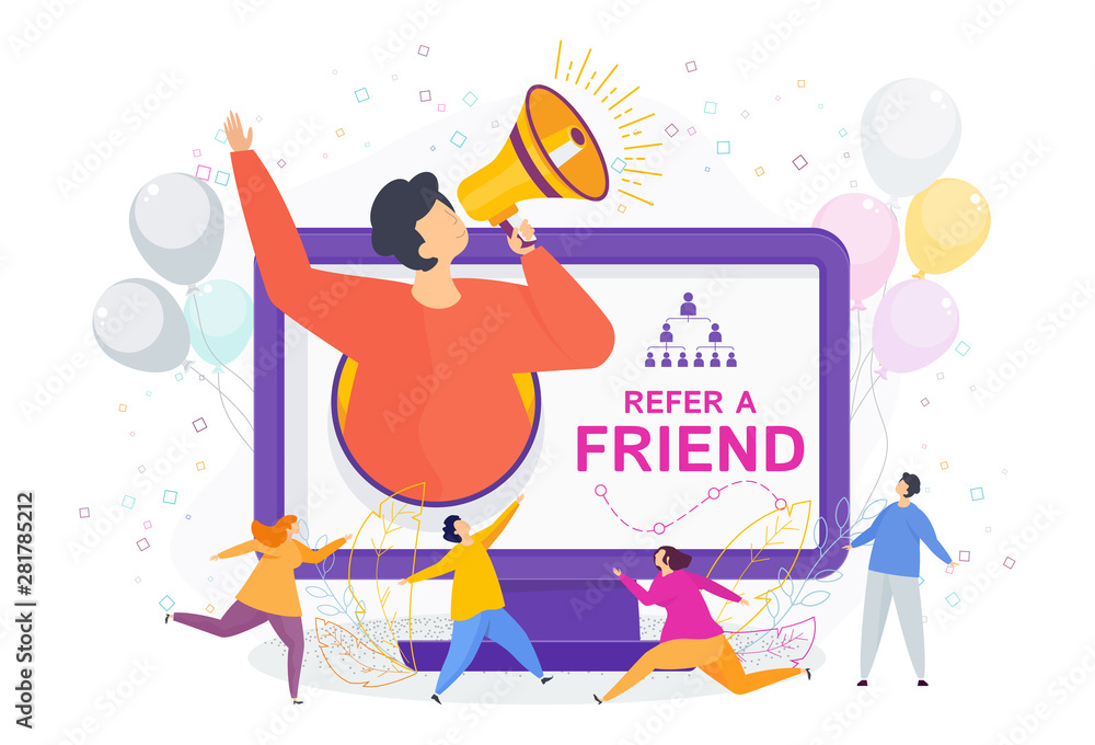 Fototapeta premium Refer a friend concept. Invitation by referral program.