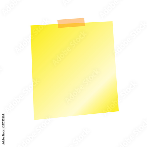 Yellow sticker sheet, pinned adhesive tape, ready for your use. Notice board element. Perfect for back to school or business design theme. Isolated on white background. 