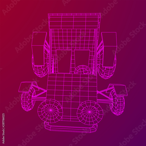 Off road dune buggy car. Terrain vehicle. Outdoor car racing, extreme sport concept. Wireframe low poly mesh vector illustration