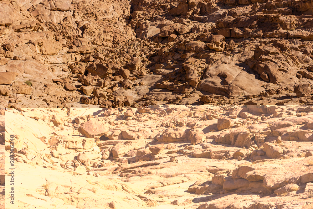 Egypt. Mount Sinai in the morning at sunrise. (Mount Horeb, Gabal Musa, Moses Mount). Pilgrimage place and famous touristic destination.