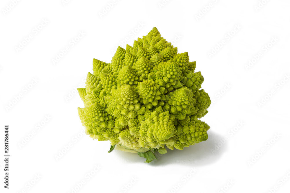 Green raw cabbage romanesco closeup isolated at white background Green raw cabbage romanesco closeup isolated at white background