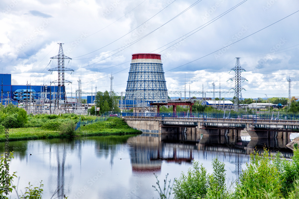 Еlectric power station. Cooling tower. Tower of the power station