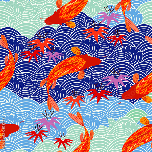 Fototapet Carp, red fish, goldfish