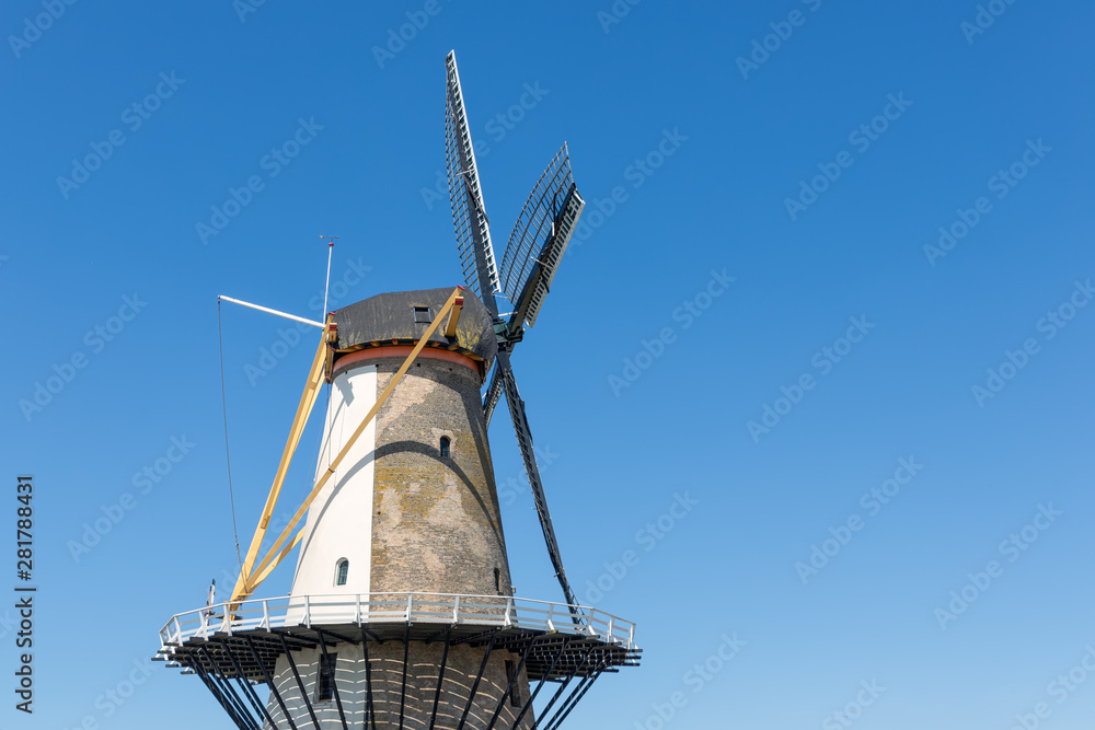 Dutch traditional windmill Oranjemolen at dike near Vlissingen