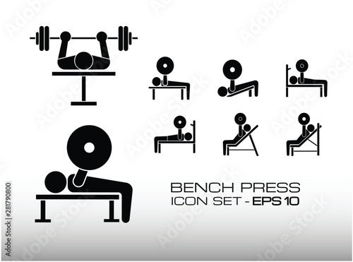 Set of Bench Press Workout Icon Vector Illustration, Consist of Incline and decline bench press, it is an exercise on the chest muscles to make it big and muscular.
