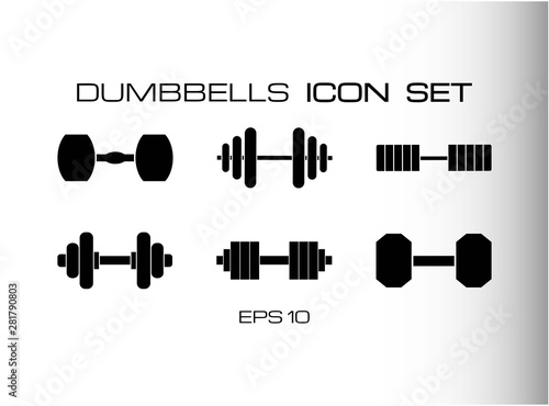 WebSet of Dumbbells Icon Illustration. Consist of Six Icon Images with Glyph or Solid Style Isolated on White Grey Background.- Vector EPS 10