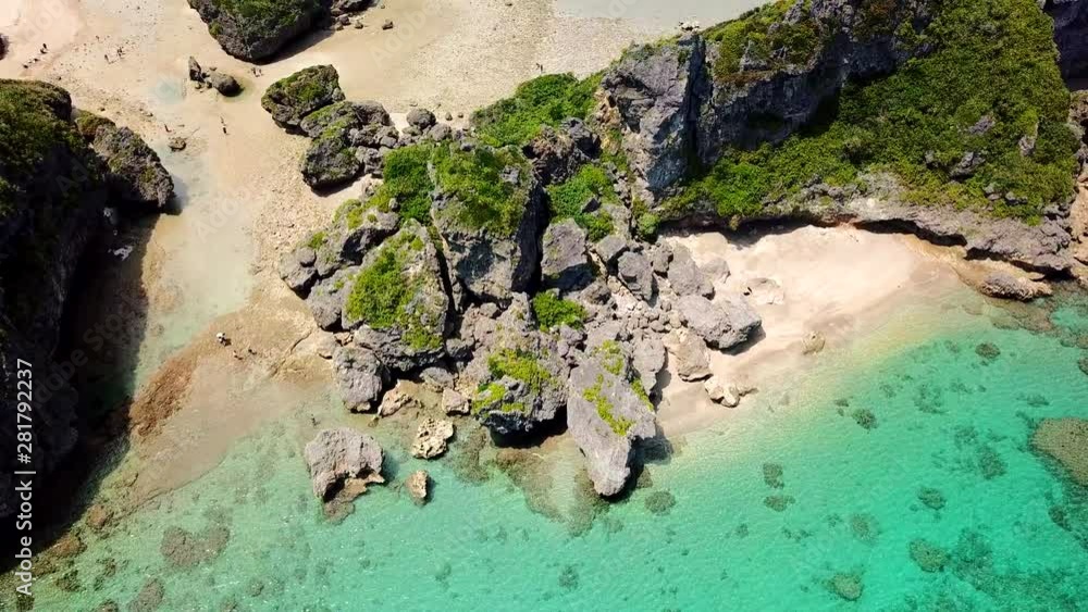 Aerial view of seashore, Nago, Okinawa Prefecture, Japan