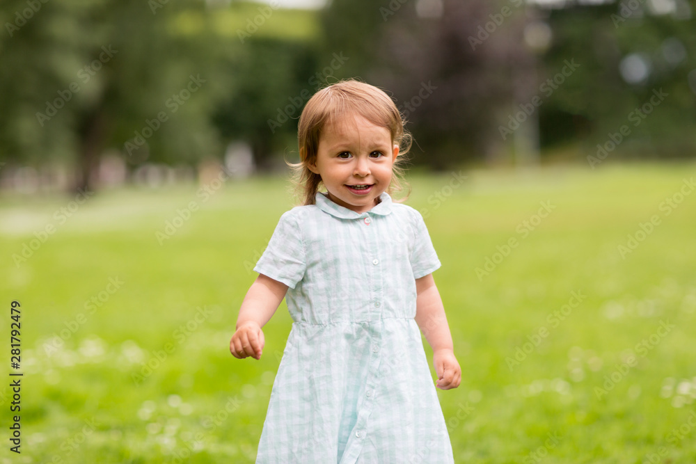childhood, leisure and people concept - happy little baby girl at park in summer childhood, leisure and people concept - happy little baby girl at park in summer