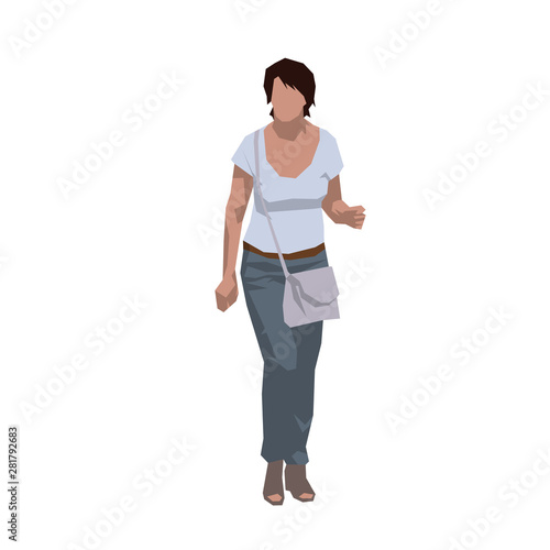 Old woman walking forward, isolated flat design vector illustration