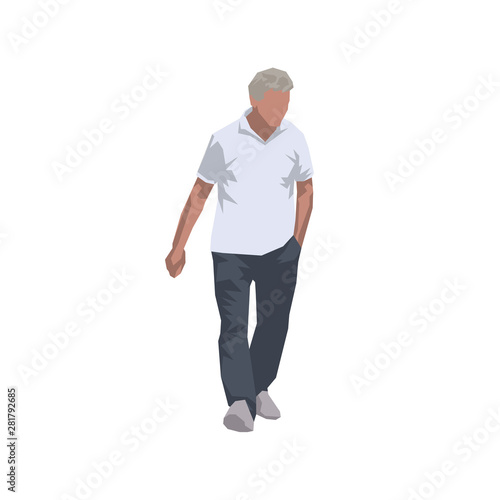 Old man walking forward, isolated flat design vector illustration
