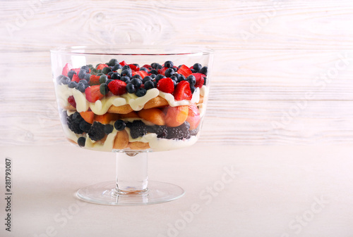 Bilde på lerret Mix berry and fruit trifle served