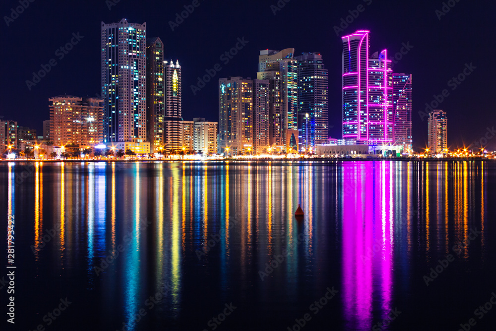 Sharjah skyline at night, United Arab Emirates