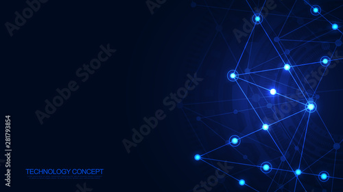 Digital technology background with connecting dots and lines. Abstract technical background of network connection and communication.