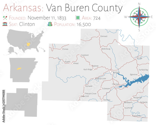 Large and detailed map of Van Buren county in Arkansas, USA