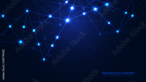 Digital technology background with connecting dots and lines. Abstract technical background of network connection and communication. © Kingline